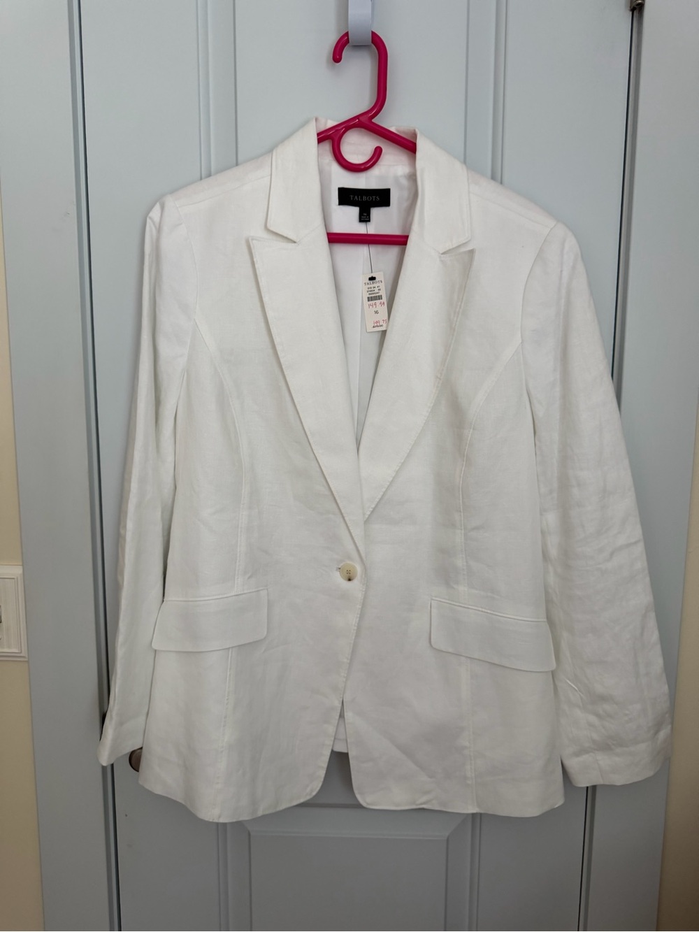 Talbots White Linen Single-Button Blazer Jacket